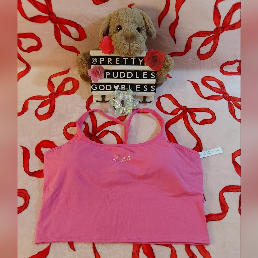 Women's Pink Cropped Tank Top with Embellished Detail